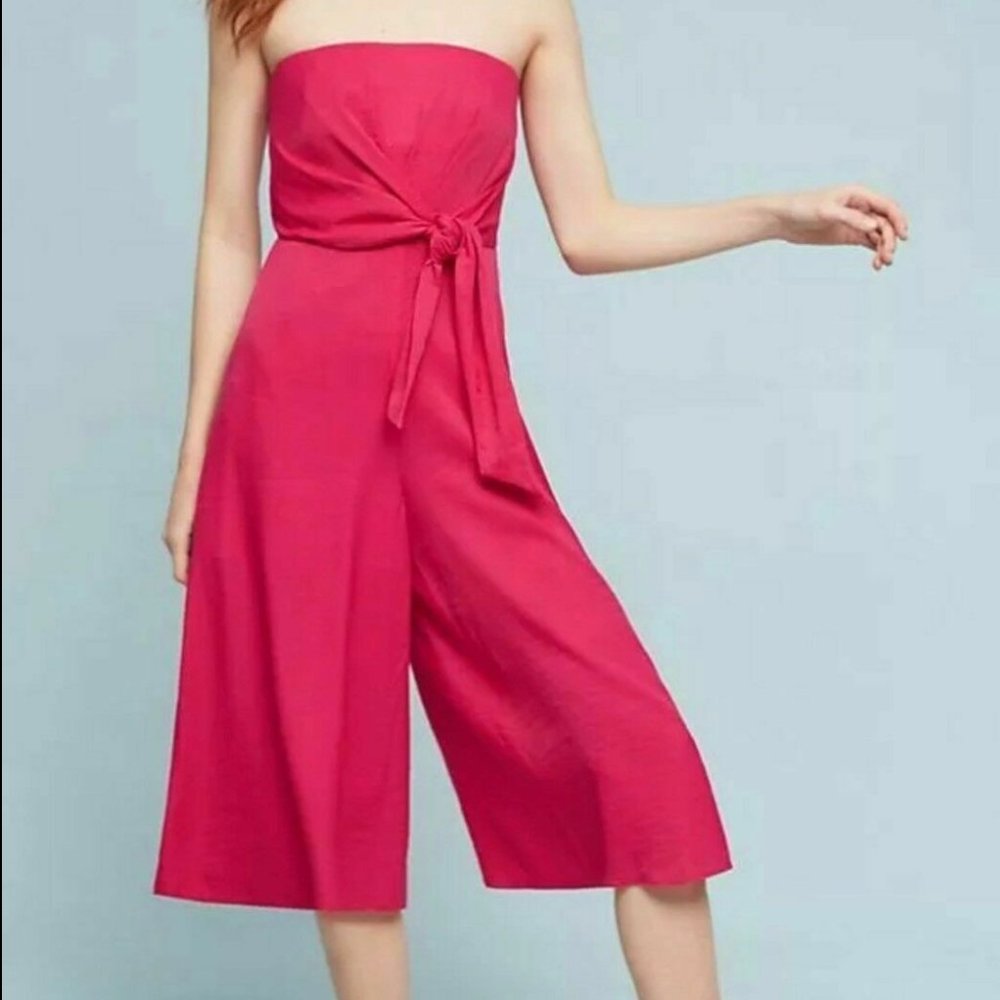 Anthropologie Maeve Strapless Wide Leg Romper